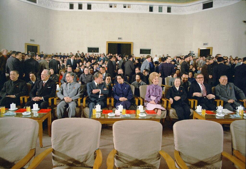 President Richard Nixon, Pat Nixon, Chou En Lai, Jiang Qing (Madame Mao), William Rogers, Henry Kissinger, And Others Attend The Revolutionary Opera Performance Of The Red Detachmen DPLA 751fe729e4c1364fd70d6440d60f0273.tiff